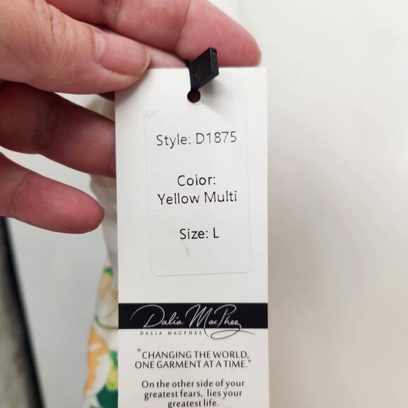 NWT Dalia MacPhee Yellow and Green Floral Maxi Fit n Flare Sundress Women's L - Picture 5 of 12